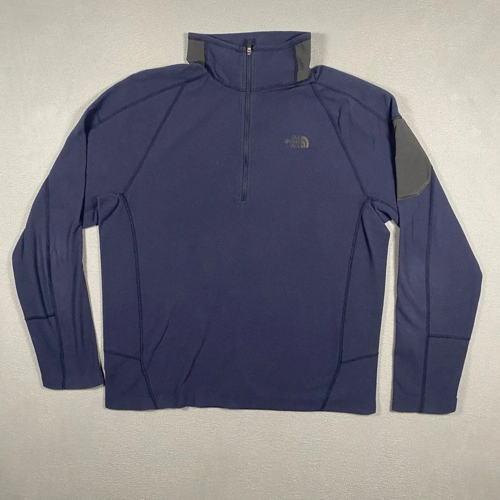 The North Face Quarter Zip Pullover Mens L Blue FlashDry‎ Fleece Sleeve Pocket